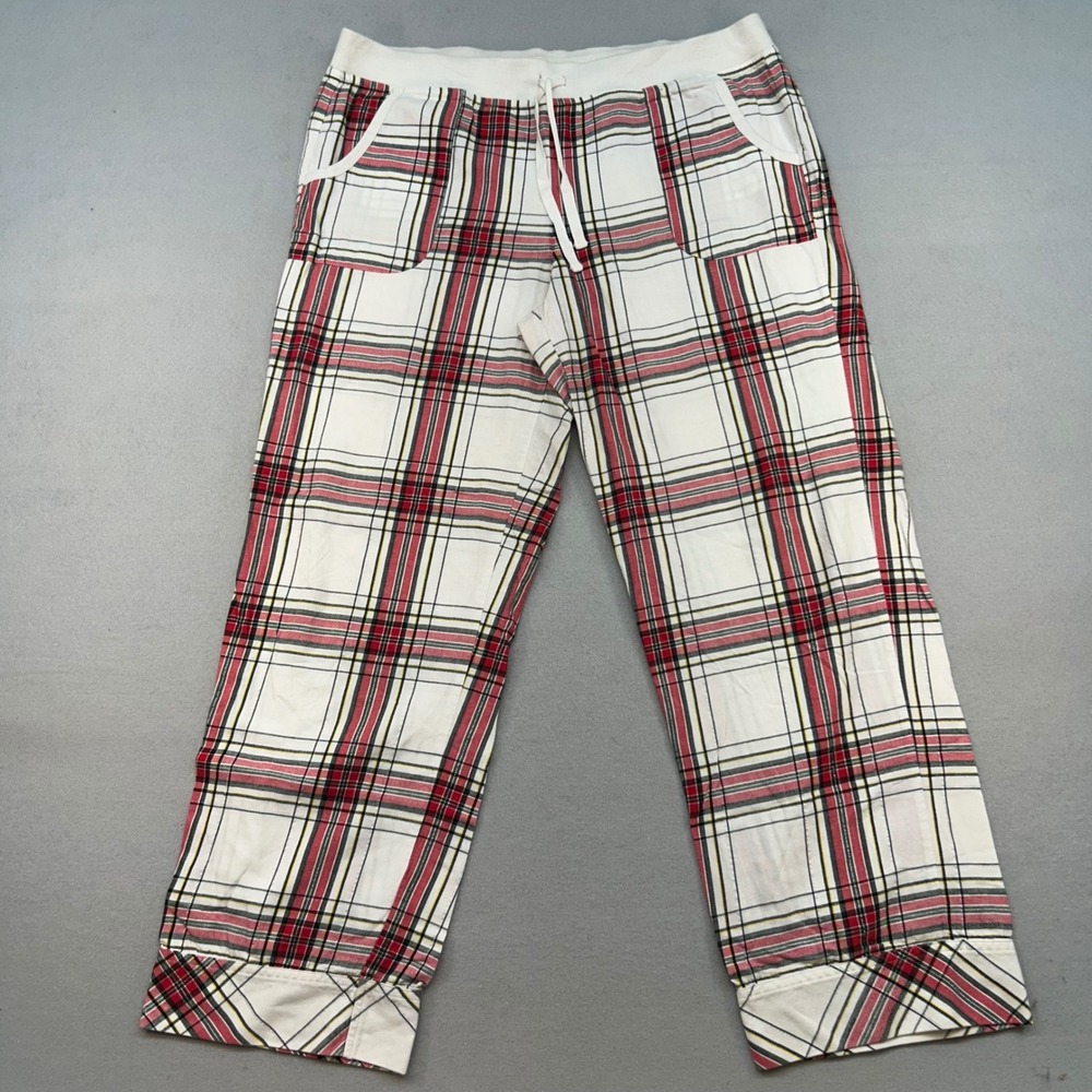 90's Victorias Secret Red White Plaid Pajama Pants L Short Metallic Lurex